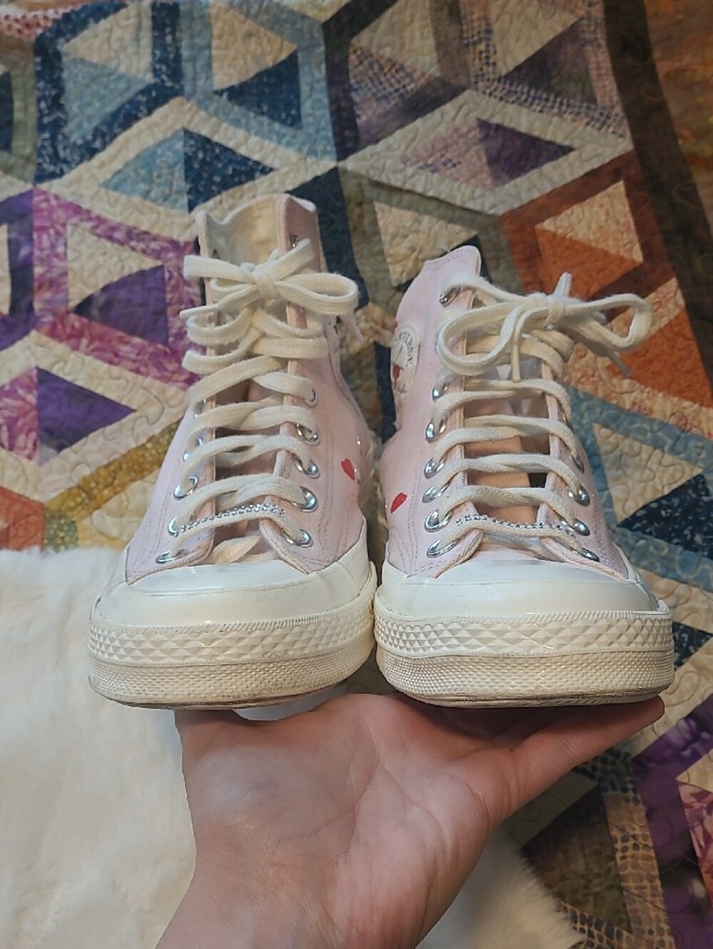 Converse High Top Chuck 70 Bling Accent Valentine Hearts Sneakers - Picture 2 of 12